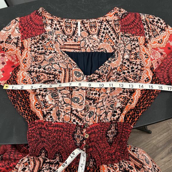 Free People Small Mexicali Rose Maxi Dress Strawberry Mixed Print Boho Romantic - Picture 15 of 16